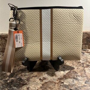 HAUTE SHORE Beth Dune Clutch with Gold and White Details, NWT